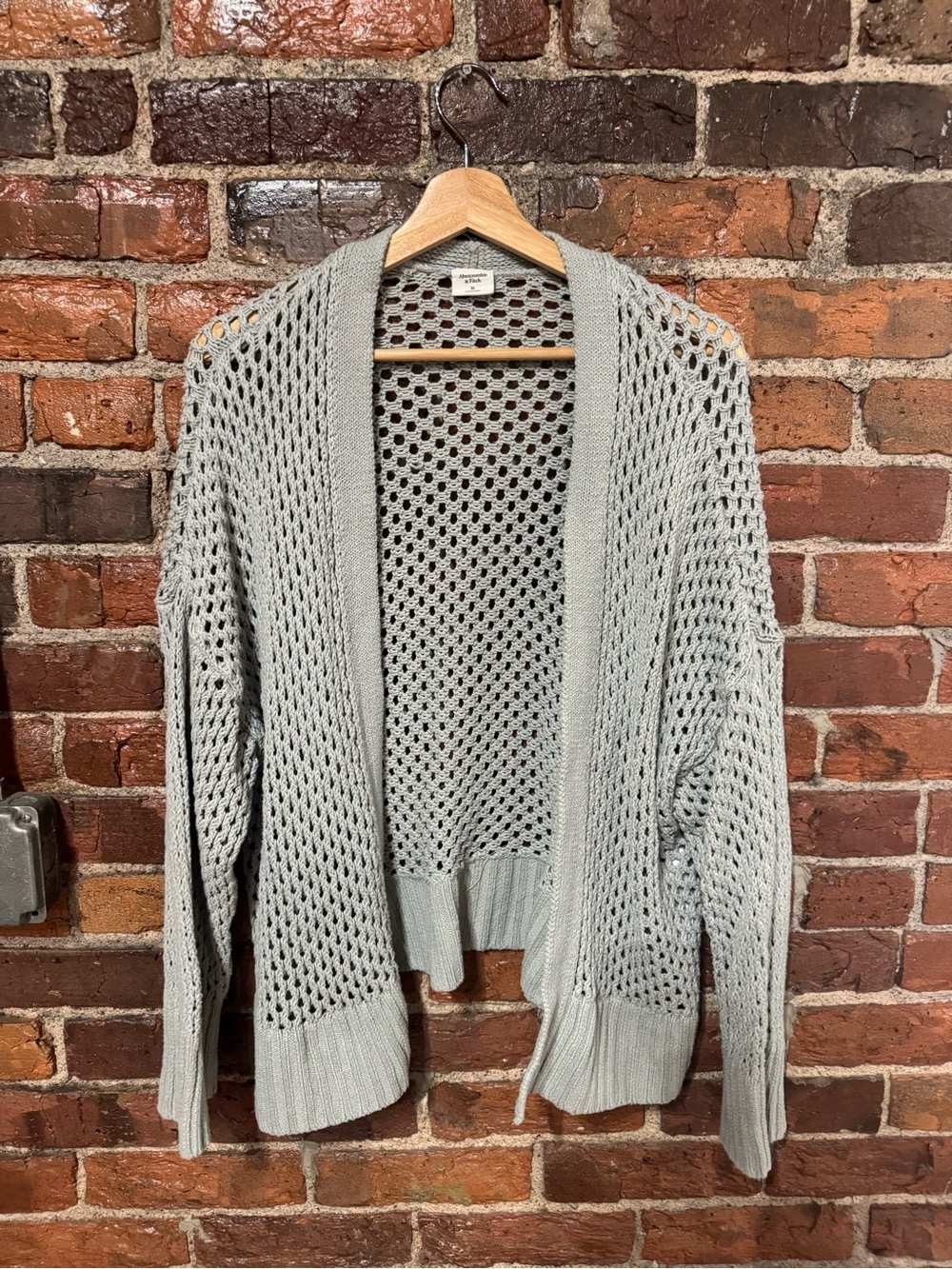 Abercrombie & Fitch Light Sage Green Mesh Stitch Non-Closure Cardigan Size XL